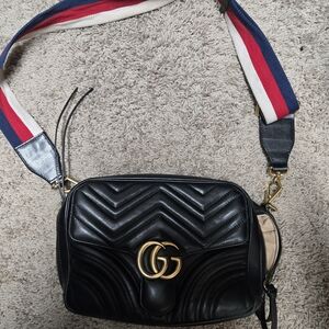 Gucci Black Leather Crossbody with Gold Accents